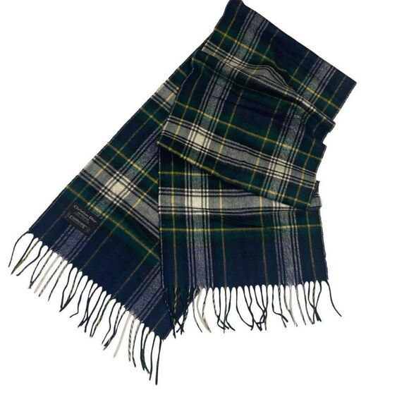 Christian Dior Scarf Fringed Blue Green Plaid Cashmaire Acrylic 56”x11.5” - Picture 1 of 6